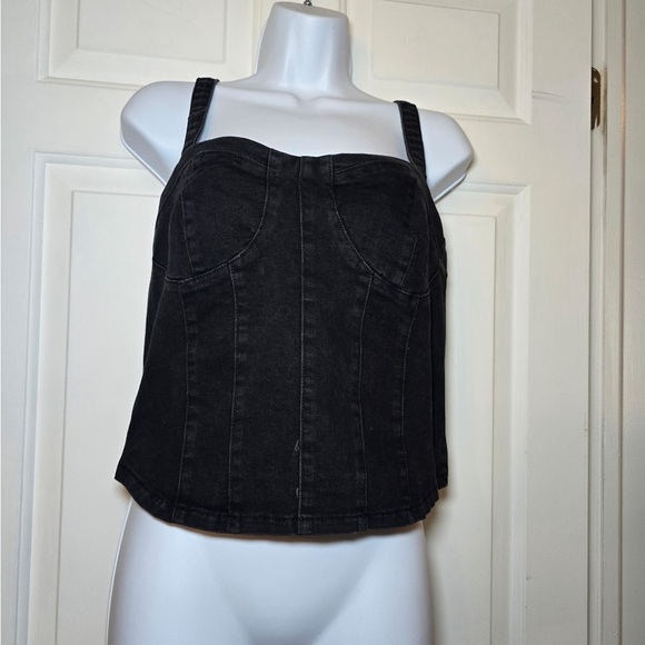 Oat Denim Woman’s Sweetheart Bustier Tank Crop Top Large NWT Ribbed Adjustable - Picture 2 of 7